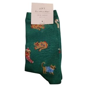 LOFT Playful Green Cat Crew Socks